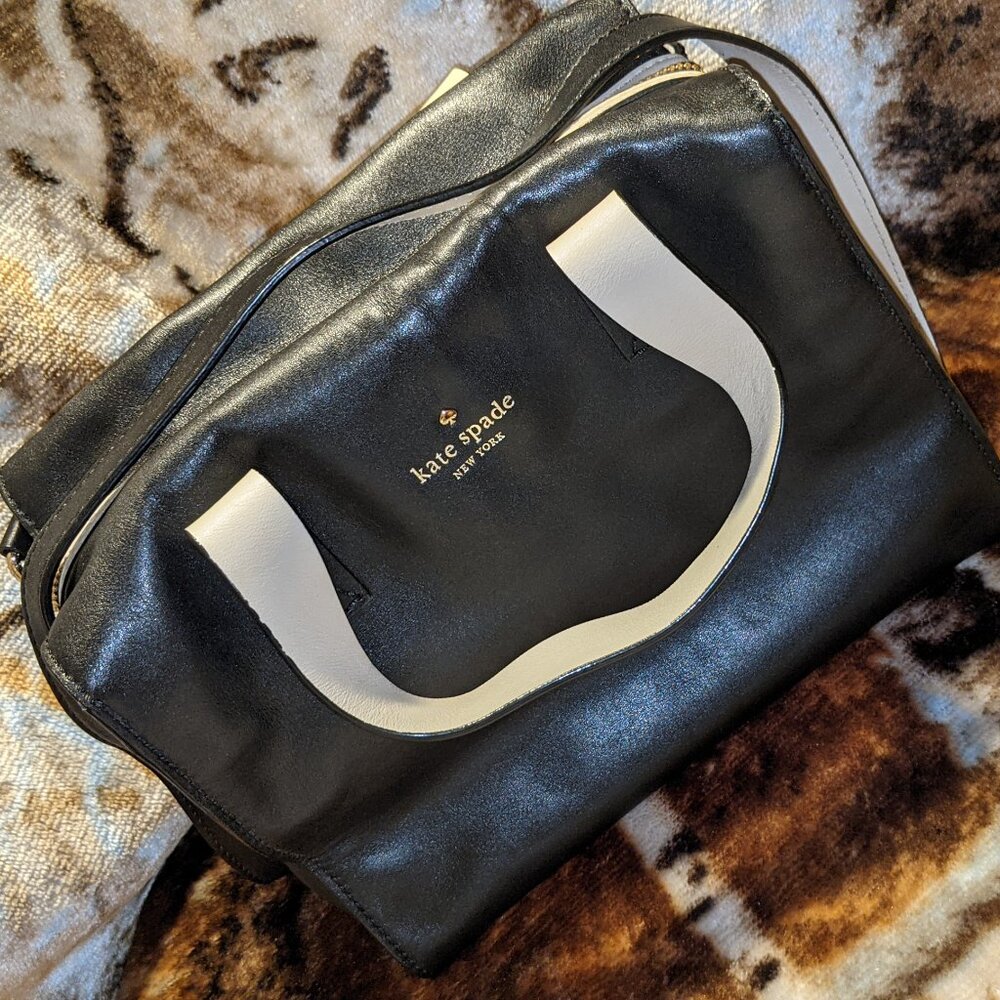 kate spade square black leather handbag shoulder bag crossbody